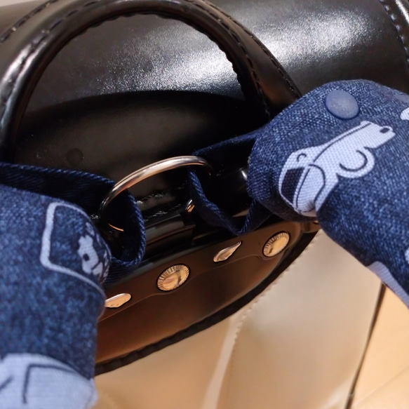 ランドセル肩ベルトカバー《厚手》車 紺 ✕ デニム風インディゴ 6枚目の画像