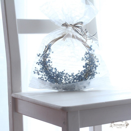 ナチュラルオーバルリース*かすみ草ブルー プリザーブドフラワー