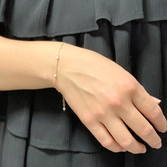 14kgf 小粒の淡水パール 華奢 ステーションブレスレット 6月