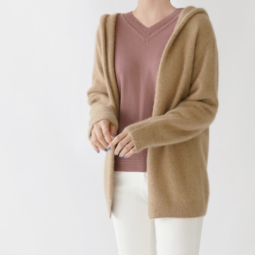 く*こ様 【Sample品】フォックス＆ラクーンMIX 高級ニット 上質ラクーン・フォックス混ニットカーディガン・フード付き/1039169HM