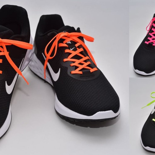 ほどけにくいシューレース 平紐蛍光3色：（幅4mm/長さ117cm）：靴紐