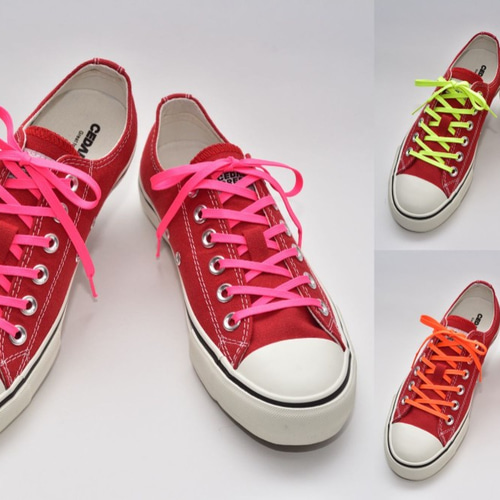 ほどけにくいシューレース 平紐蛍光3色：（幅4mm/長さ117cm）：靴紐