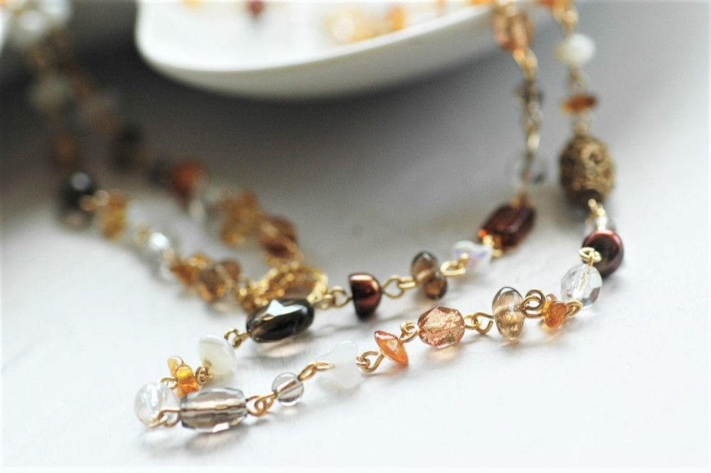 オレンジ系ミックスネックレス