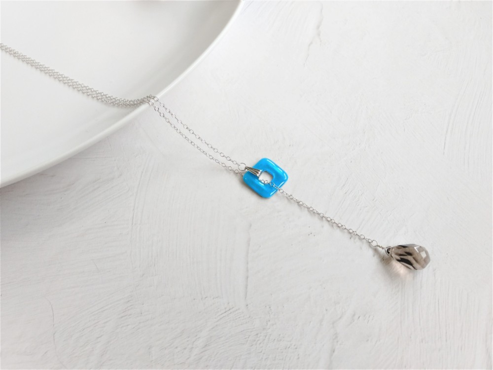 七宝焼きラリエット（スクエアドロップ）青