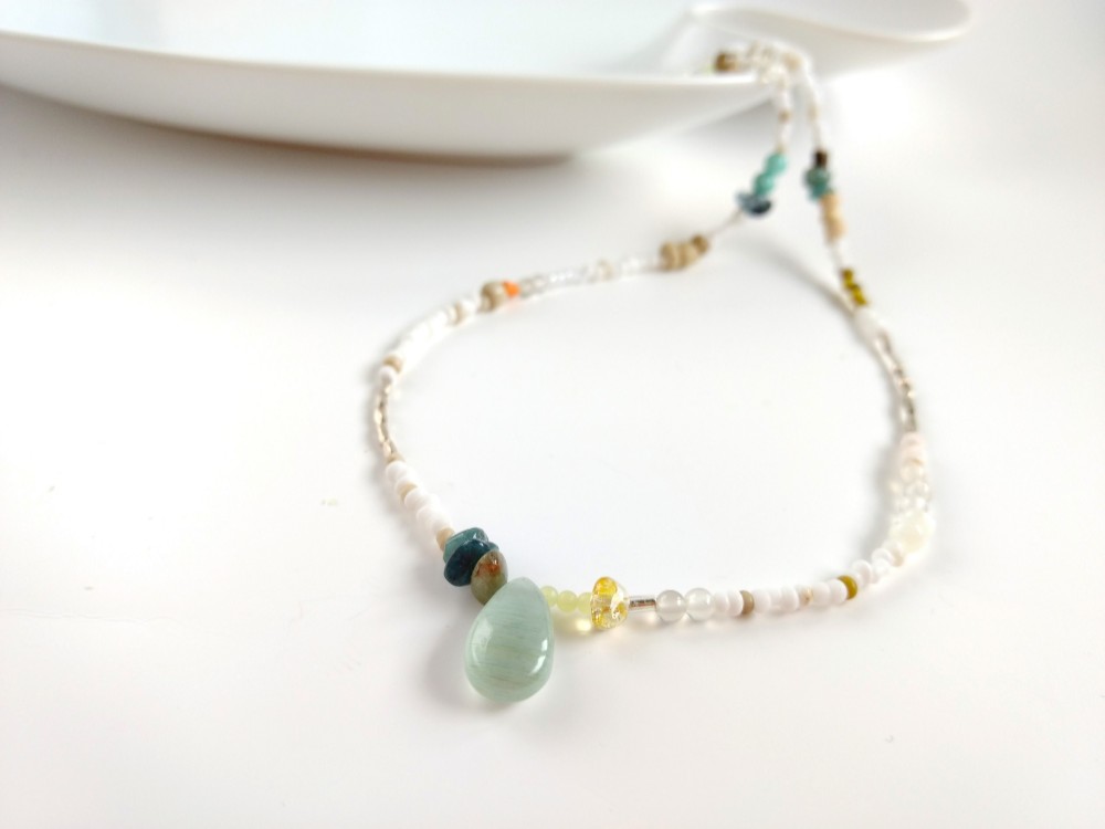 ナチュラルカラフルネックレス（アクアマリン） 4,200円