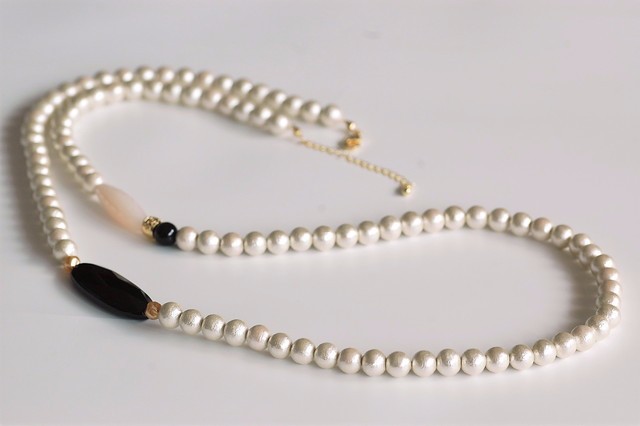 モード系コットンパールネックレス（ピンク)