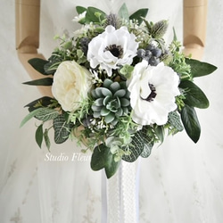 チューリップ♡白グリーンウェディングブーケ＆ブートニア