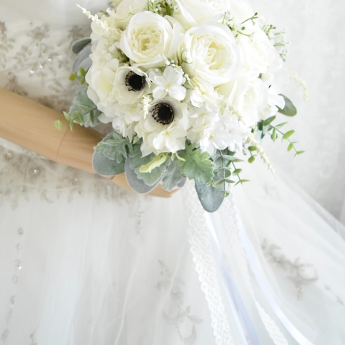 ホワイトアネモネとチューリップのパステルブーケ＆ブートニア