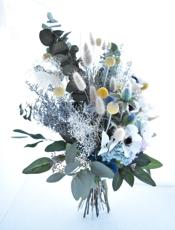 即納OK　ラスティックカラーのナチュラル・クラッチブーケ、ヘアーパーツ付（造花ウエディングブーケ） 5枚目の画像