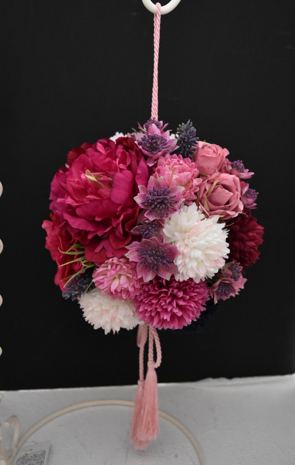 和装用ボールブーケ（大人ピンクのシャクヤクとダリアとマムと・・・）（造花ブーケ） 3枚目の画像