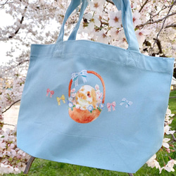 春色トートバッグ【Sサイズ/うさぎ/花かごシリーズ】 3枚目の画像
