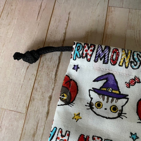 ハロウィンを楽しもう！巾着袋　帽子ネコ　裏なし　送料込み 2枚目の画像