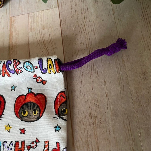 ハロウィンを楽しもう！巾着袋　帽子ネコ　裏なし　送料込み 3枚目の画像