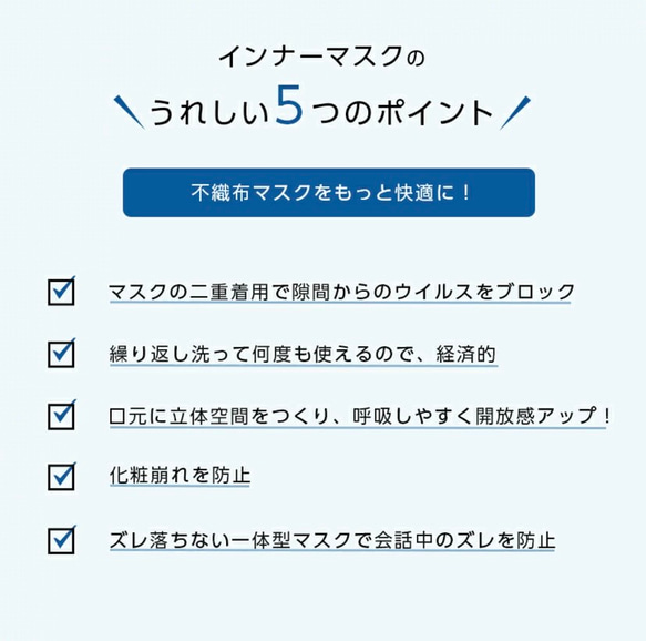 隙間ウイルスをブロック！2枚重ね用 抗ウイルス加工立体インナーマスク ズレない 落ちない 吸水速乾 7枚目の画像