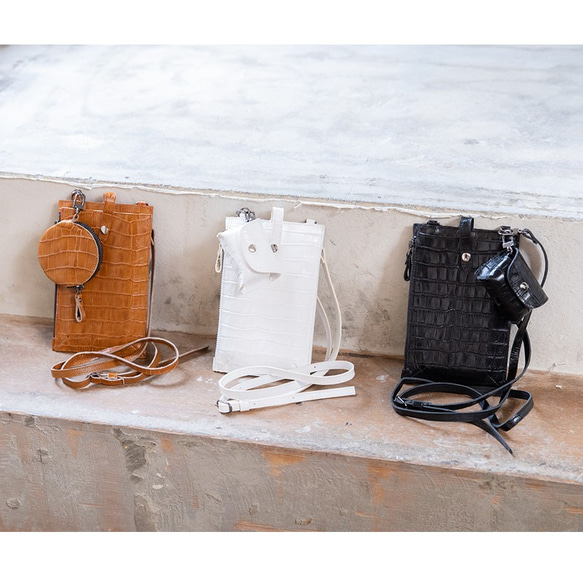 大人のスマホショルダー「本革クロコダイル型押し」ミニポーチ付き