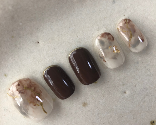 【サイズオーダー用】ニュアンスネイル　ネイルチップ ブラウン 86525b101e78c3e1ef6ea9c71fc625