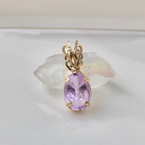 パープル アンダラクリスタル ワイヤージュエリー ネックレストップ