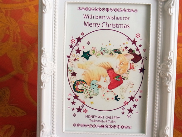 特製クリスマスカード＊4枚セット（額は付きません）　ねこ柄 4枚目の画像