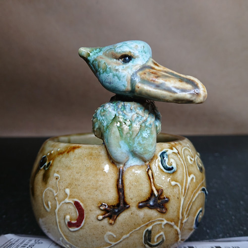 円高還元 ハシビロコウ】はしびろコータロ― ドライ 小物入れ 小鉢 花器 工芸品