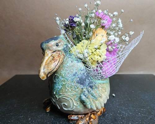 【2512】116.ハシビロコウ花器…備前焼 2512】116.ハシビロコウ花器…備前焼