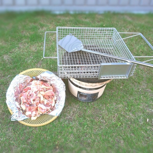 炭火焼き鳥用網カゴ ステンレス製 焼きゴテ付き その他調理器具 井崎