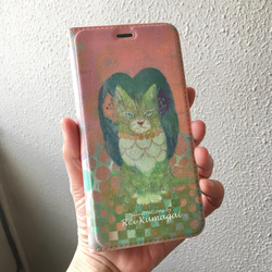 Rei Kumagai【アマビエねこ】手帳型 iPhone ケース ベルト無し 1枚目の画像