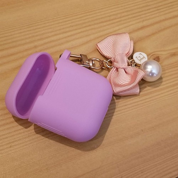 22/ケース11色　キーリング12色　リボン　パール　イニシャル　 エアポッツケース　AirPods ケース 5枚目の画像