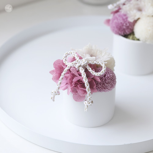 ポンポン菊のミニ和モダンアレンジ(パープル) クリアボックス付き