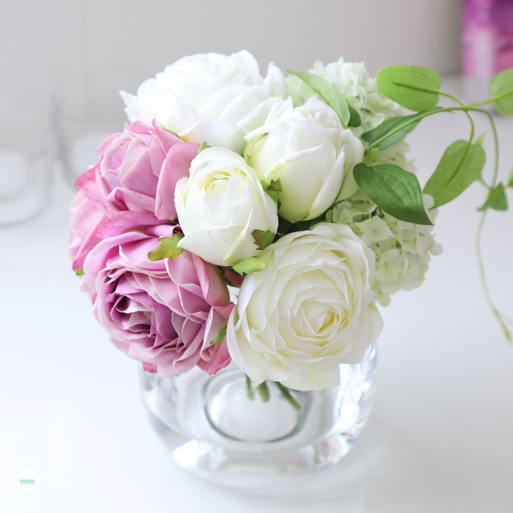 (マジカルウォーターアレンジ)ホワイト×ラベンダーモーブローズとリキュウソウ