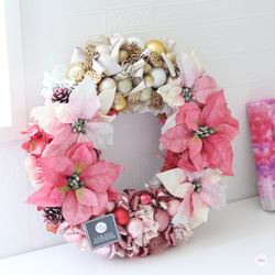 専用 2点おまとめ 光 ピンクポインセチア クリスマスリース