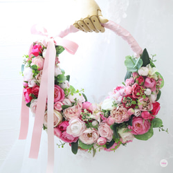 ハーフムーンのリースブーケ シルバー＆ラベンダー 玄関 ガーデン