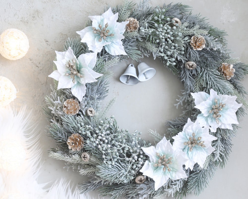 超早割クリスマス2023』ウインターグリーンポインセチアのリース(直径