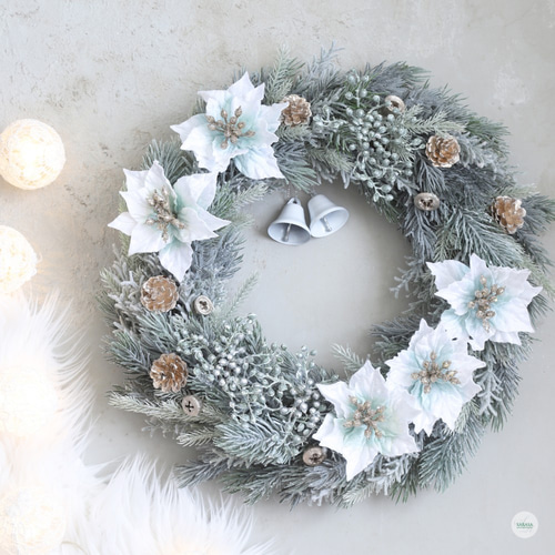 超早割クリスマス2023』ウインターグリーンポインセチアのリース(直径