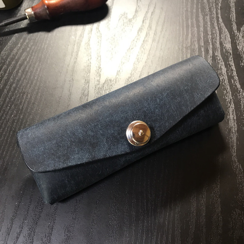 ドイツホック☆レザー ペンケース☆メガネケース☆ネイビー☆プエブロ