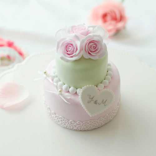 ラデュレピンク&グリーンのクレイケーキリングピロー リングピロー K