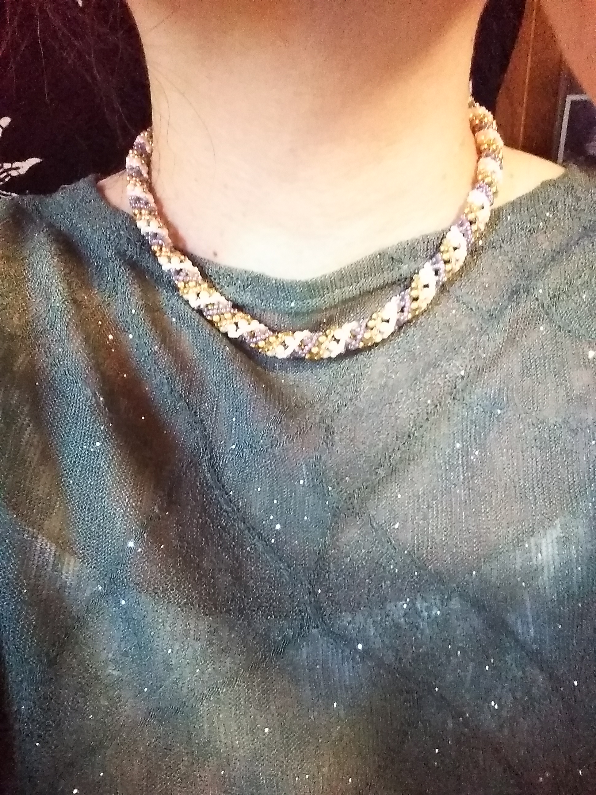 パール編みネックレス　ゴールドベージュ