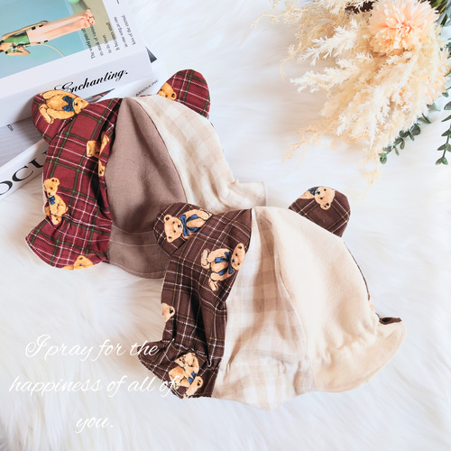 くま耳チューリップハット♡くま柄 テディベア風 公園コーデ 出産祝い  