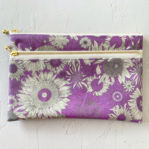 再販【 Wファスナー ＋ 後ポケット 】リバティ／ラミネートポーチ9