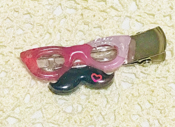 ヒゲメガネのクリップ(ピンク) 2枚目の画像