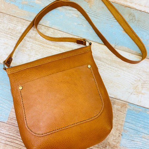 ハンドメイド レザー ショルダーバッグ ブラウン 革のショルダーバッグ】☆ミニショルダー☆ブラウン☆レザー