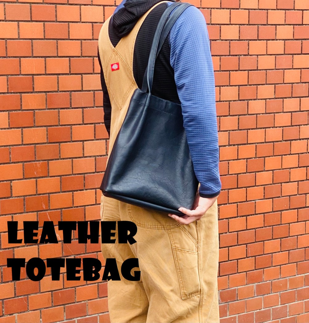【革のトートバッグ】☆インポート☆紺☆ネイビー☆レザー☆一点モノ！
