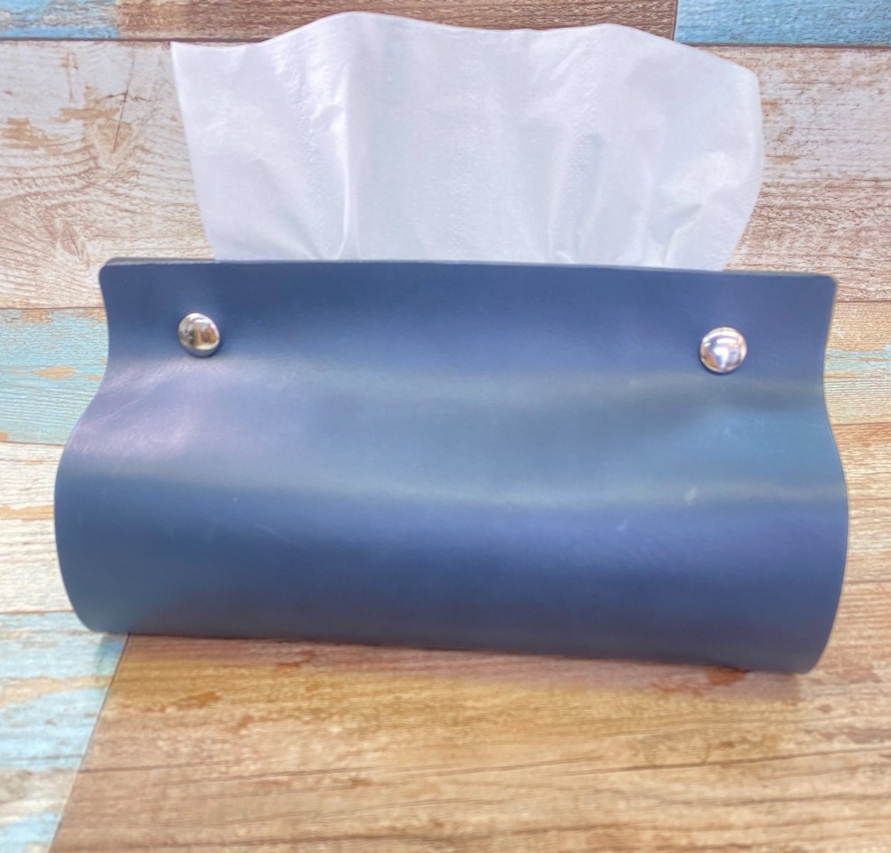 イタリアンレザーのティッシュケース☆ブルー☆カバー☆ブルガノ☆一点モノ！