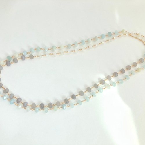 天然石 アクアマリンのロングネックレス ムーンストーン グレー