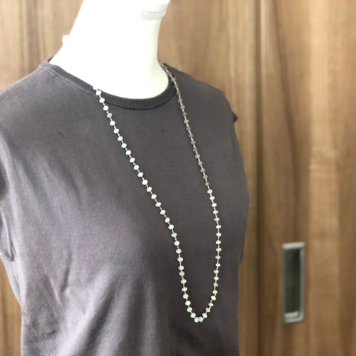 天然石 アクアマリンのロングネックレス ムーンストーン グレー