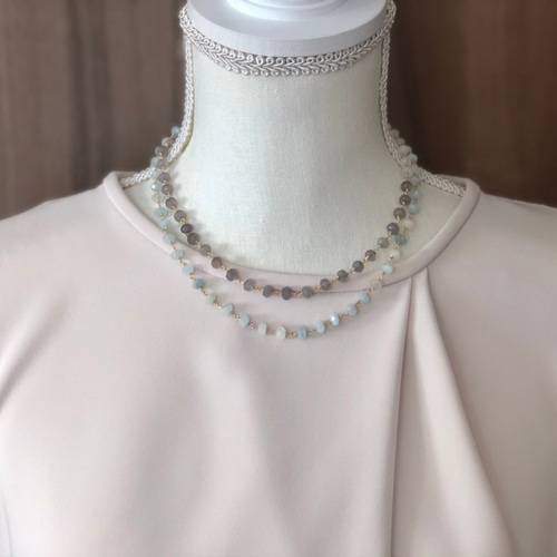 天然石 アクアマリンのロングネックレス ムーンストーン グレー