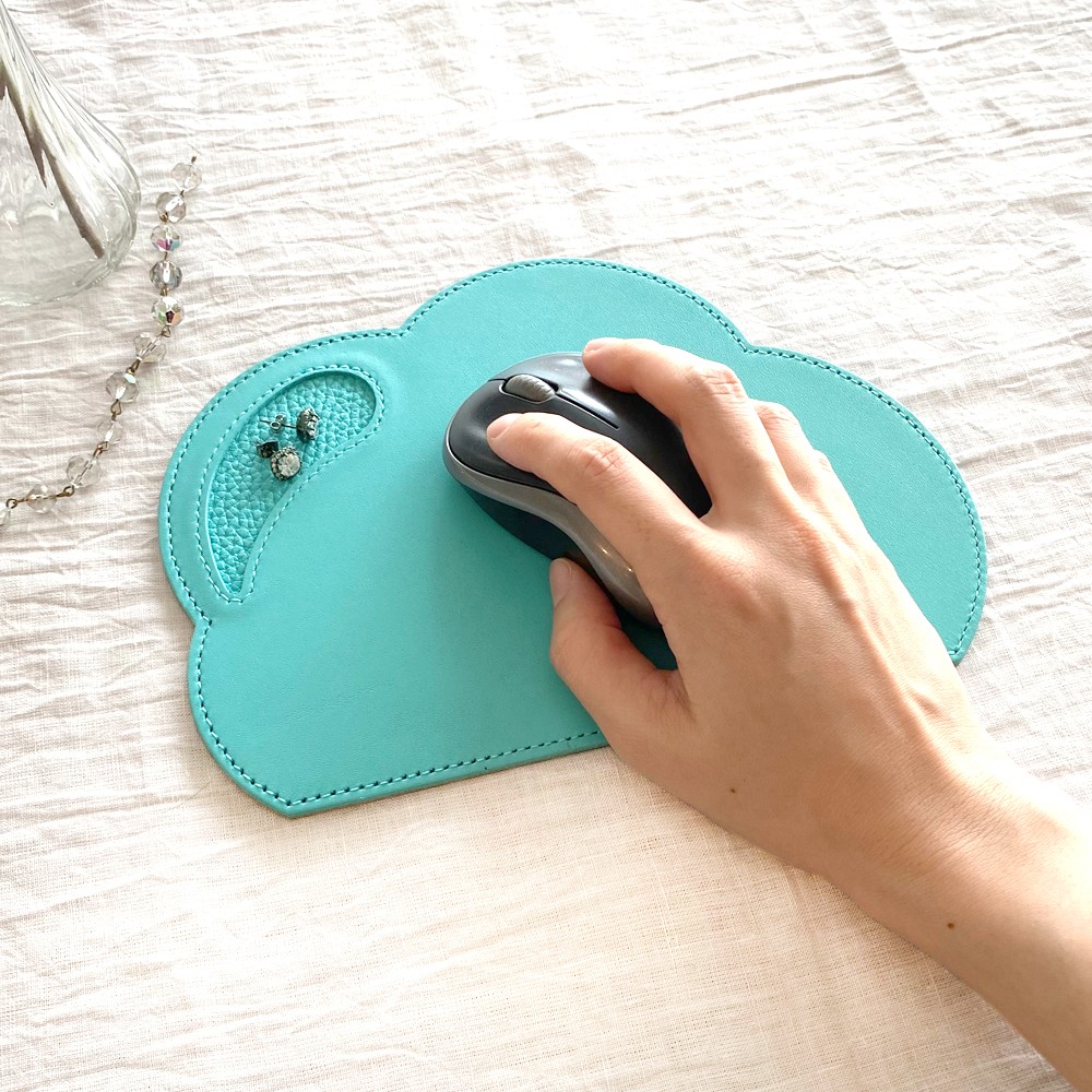 雲のマウスパッド シュリンク型押しレザー【blue bloom】bb017 マウス