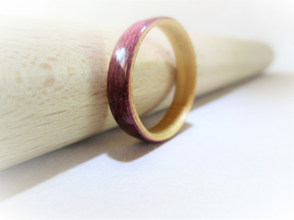 パープルハート＆檜の木製リング「violet」 2枚目の画像