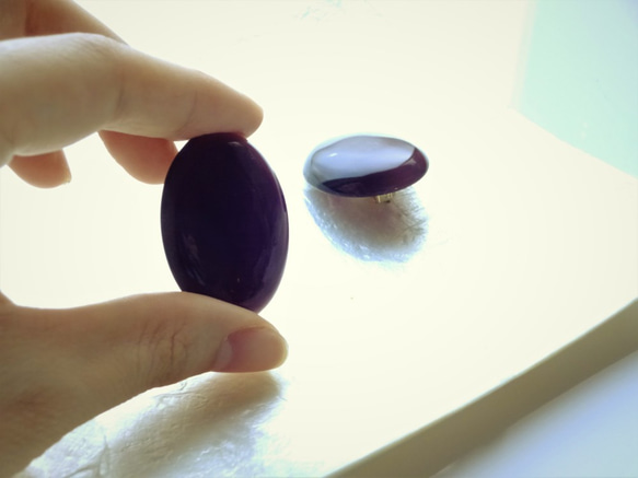 大ぶりカボション　earring　〈purple〉キャッツアイ　天然石 3枚目の画像