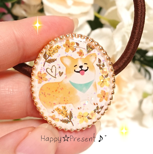 レジンヘアゴム スクエア オレンジ ミモザイエロー レジンヘアゴム