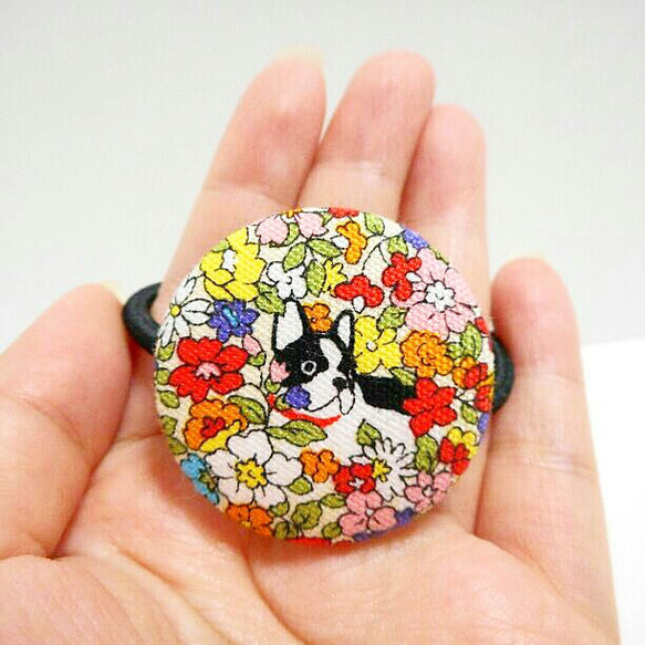 フレンチブルドックの花柄くるみボタンのヘアゴムセット♪*⑦ 4枚目の画像